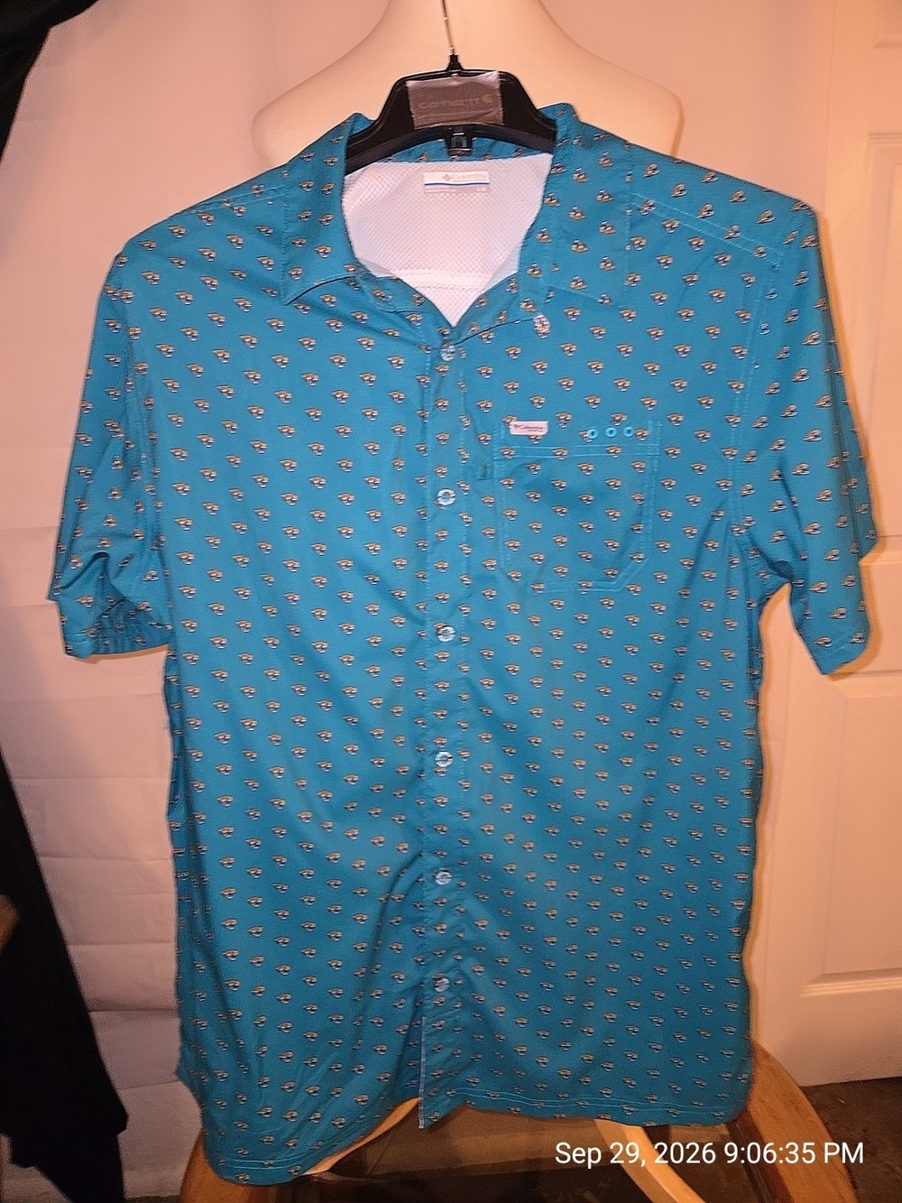 Men's Teal Short-Sleeve Button-Up Shirt